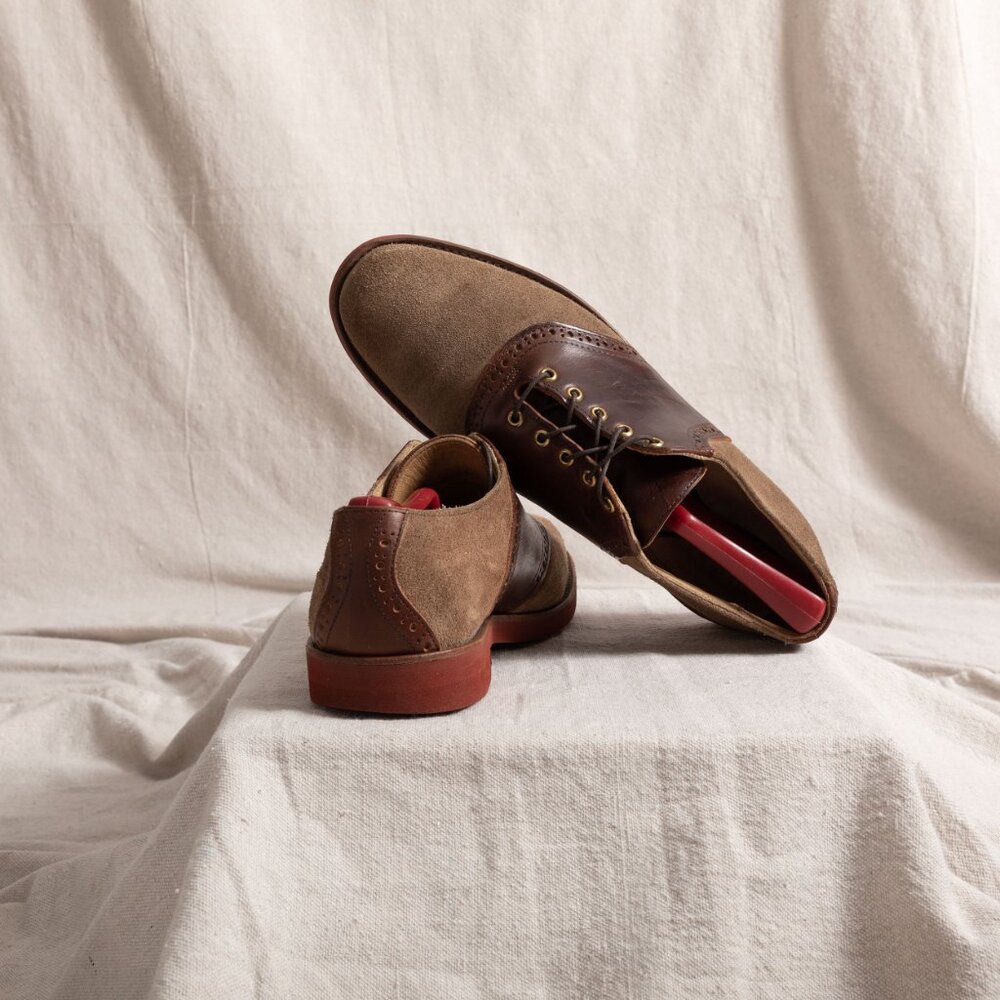 Vintage 90s Cole Haan Suede Saddle Oxford Brogue Shoes Tan Brown 10M Prep Trad - Picture 10 of 13